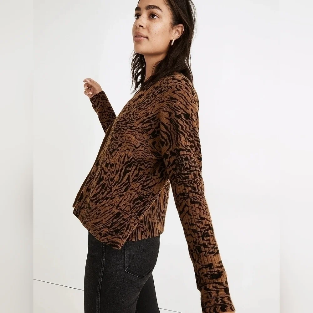 Madewell Tigerized Cameron Ribbed Cardigan Sweater in Coziest Yarn